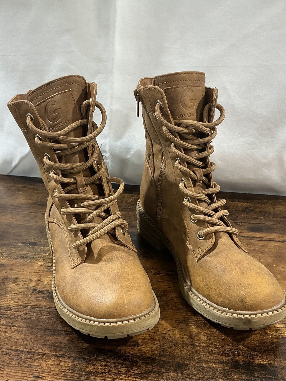 GBG Los Angeles Women's Tan Lace-Up Military Style Boots